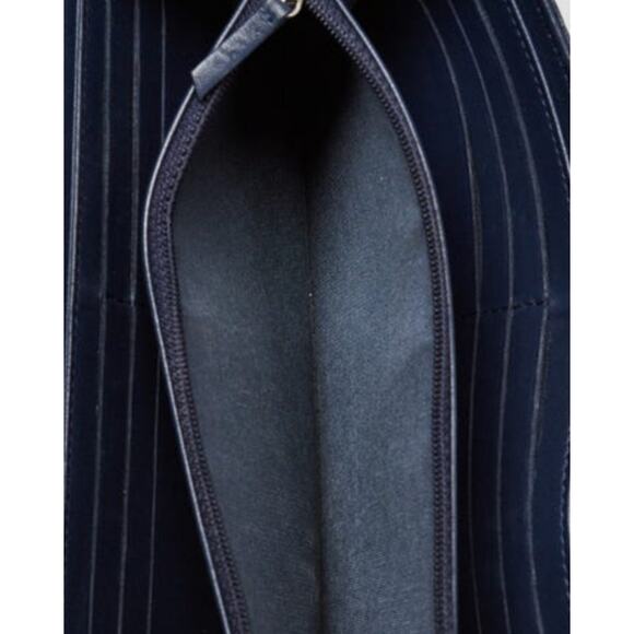 Chanel Blue Camellia Embossed Lambskin Leather L Flap Wallet - Picture 6 of 11